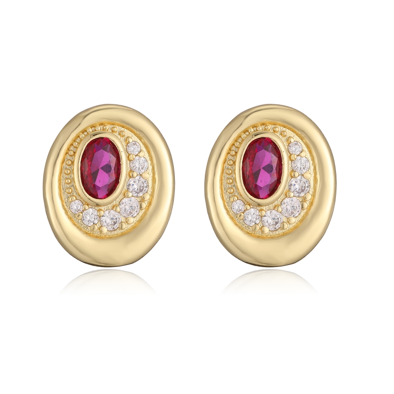 Oval Stud Earrings With Zircon Inlay, Copper Base Featuring 18K Real Gold Plated Water Plating With 0.03µm Thickness 10