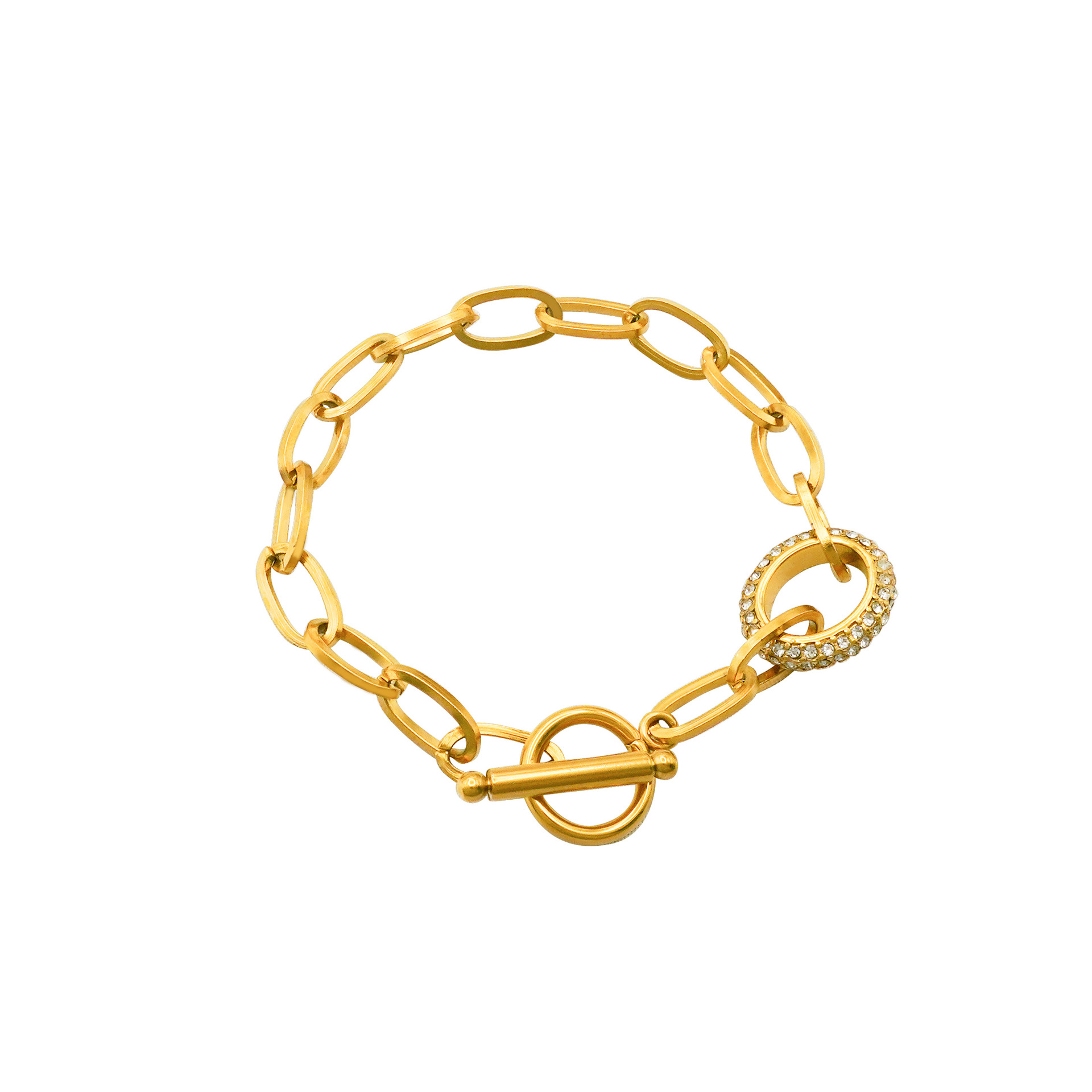 Oval Women’s Bracelet In 304 Stainless Steel With 18K Real Gold Electroplated Finish And Rhinestone Inlay 5