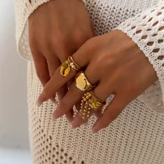 1 Piece 3 Pieces Set 304 Stainless Steel Imitation Pearl Alloy Geometric Shell Golden Plated PVD Coated Women's Open Rings