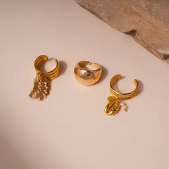 1 Piece 3 Pieces Set 304 Stainless Steel Imitation Pearl Alloy Geometric Shell Golden Plated PVD Coated Women's Open Rings 2