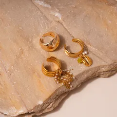 1 Piece 3 Pieces Set 304 Stainless Steel Imitation Pearl Alloy Geometric Shell Golden Plated PVD Coated Women's Open Rings 4