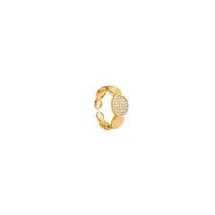 Elegant Geometric Open Ring For Women, 1 Piece Alloy Band With Zircon Inlay, Electroplated Finish 2