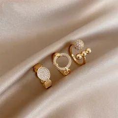 Elegant Geometric Open Ring For Women, 1 Piece Alloy Band With Zircon Inlay, Electroplated Finish 4