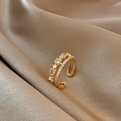 Elegant Geometric Open Ring For Women, 1 Piece Alloy Band With Zircon Inlay, Electroplated Finish 5