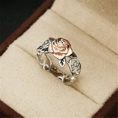 Rose Gold Alloy Ring For Women Featuring Rhinestones And Artificial Gemstones, 1 Piece