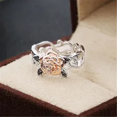 Rose Gold Alloy Ring For Women Featuring Rhinestones And Artificial Gemstones, 1 Piece 2