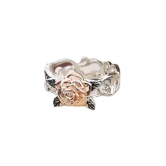 Rose Gold Alloy Ring For Women Featuring Rhinestones And Artificial Gemstones, 1 Piece 4