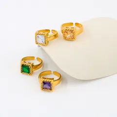 Geometric Open Ring For Women In Titanium Steel With Zircon Inlay, Featuring Electroplated Design