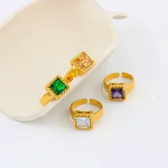 Geometric Open Ring For Women In Titanium Steel With Zircon Inlay, Featuring Electroplated Design 2