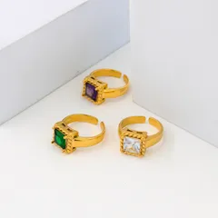 Geometric Open Ring For Women In Titanium Steel With Zircon Inlay, Featuring Electroplated Design 3