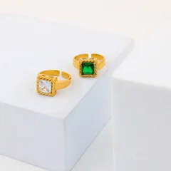Geometric Open Ring For Women In Titanium Steel With Zircon Inlay, Featuring Electroplated Design 4