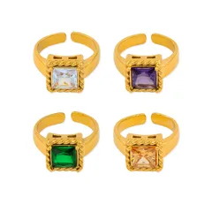 Geometric Open Ring For Women In Titanium Steel With Zircon Inlay, Featuring Electroplated Design 5