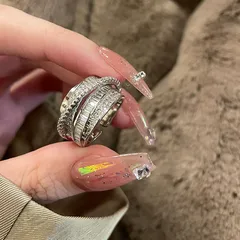 Geometric Metal Ring For Women Featuring Zircon Inlay, IG Style, 1 Piece
