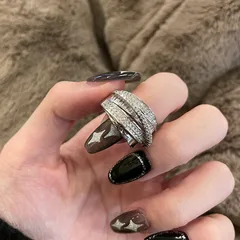 Geometric Metal Ring For Women Featuring Zircon Inlay, IG Style, 1 Piece 3