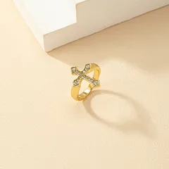 Geometric Gold Alloy Ring For Women Featuring Inlay Design, 1 Piece 2