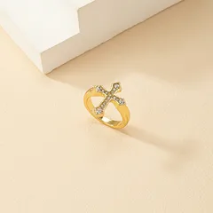 Geometric Gold Alloy Ring For Women Featuring Inlay Design, 1 Piece 4