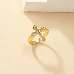 Geometric Gold Alloy Ring For Women Featuring Inlay Design, 1 Piece 5