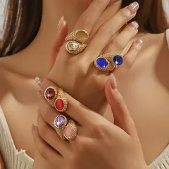 1 Piece Simple Style Shiny Oval Alloy Rhinestones K Gold Plated Women's Rings
