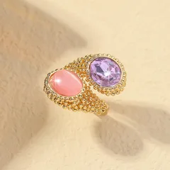1 Piece Simple Style Shiny Oval Alloy Rhinestones K Gold Plated Women's Rings 3