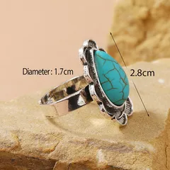 Water Droplets Ring For Women In Blue Alloy With Turquoise Inlay, Electroplated Finish, 1 Piece 3