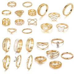 Retro Geometric Alloy Ring Set For Women Featuring Electroplated Design With Artificial Pearl Inlay