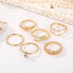 Retro Geometric Alloy Ring Set For Women Featuring Electroplated Design With Artificial Pearl Inlay 3