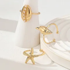 3 PCs Set Geometric Pattern Shell Starfish Women Ring Suit Elegant Simple Style Alloy Jewelry For Women Online Retailer 2