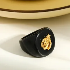 304 Stainless Steel Vacuum Furnace Plated 18K Real Gold Geometric Acrylic Animal Owl Bee Ladybug Butterfly Unisex Ring 3