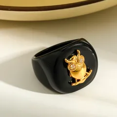 304 Stainless Steel Vacuum Furnace Plated 18K Real Gold Geometric Acrylic Animal Owl Bee Ladybug Butterfly Unisex Ring 4