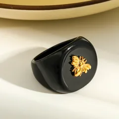 304 Stainless Steel Vacuum Furnace Plated 18K Real Gold Geometric Acrylic Animal Owl Bee Ladybug Butterfly Unisex Ring 5