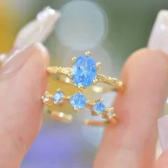 A062 French Style Design Light Luxury Hailan Zircon Super Shiny Exquisite Minority All-Match Open Ring Suit Ring Rings