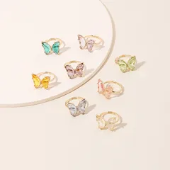 Butterfly Ring For Women In Light Blue Alloy, Simple Style, 1 Piece