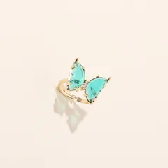 Butterfly Ring For Women In Light Blue Alloy, Simple Style, 1 Piece 3