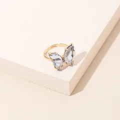 Butterfly Ring For Women In Light Blue Alloy, Simple Style, 1 Piece 4