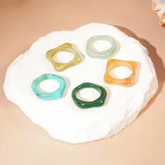 Acrylic Gradient Color Ring Set Square And Round Irregular Design Simple Personality High-End Feeling Hand Jewelry For Women 3