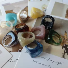 Acrylic Square Ring Multi-Color Block Half-Transparent Unisex Ring Chunky Index Finger Ring Geometric Pattern Polished Finish