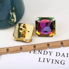 Adjustable 40mm Square Octagonal Crystal Glass Rhinestone Ring Geometric Wedding Dress Colorful Women's Fashion Jewelry Accessory 2