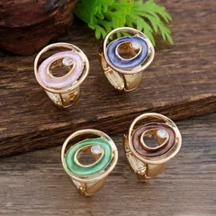 Adjustable Blue Flowers Ring For Women In Zinc Alloy Featuring Enamel Craftsmanship