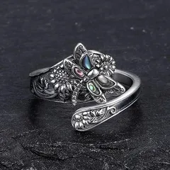 Dragonfly Adjustable Ring For Women In Bohemian Style Featuring Green Zinc Alloy With Turquoise Inlay And Electroplated Finish 4
