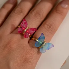 Adjustable Butterfly Open Ring For Women, Multi-color Jewelry Accessories, Casual Painted Luminous Craft