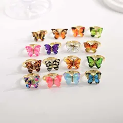 Adjustable Butterfly Open Ring For Women, Multi-color Jewelry Accessories, Casual Painted Luminous Craft 2