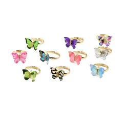 Adjustable Butterfly Open Ring For Women, Multi-color Jewelry Accessories, Casual Painted Luminous Craft 5