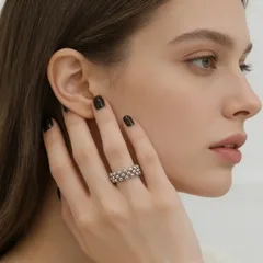 Adjustable Circle Ring For Women, 1 Piece Plastic With White K Plated Coating 0.03µm-0.05µm Featuring Beading Craft 3