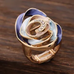 Adjustable Flowers Ring For Women In Colour Zinc Alloy With Rhinestones Inlay 2