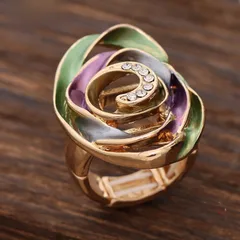 Adjustable Flowers Ring For Women In Colour Zinc Alloy With Rhinestones Inlay 4