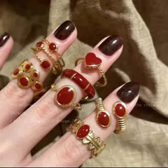 Adjustable French Anchula Red Fashion Simple High-End Feeling Small Design  Personality Ring Wave Pattern Alloy Finger Ring Luxury Style For Women