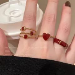 Adjustable French Anchula Red Fashion Simple High-End Feeling Small Design  Personality Ring Wave Pattern Alloy Finger Ring Luxury Style For Women 2