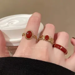 Adjustable French Anchula Red Fashion Simple High-End Feeling Small Design  Personality Ring Wave Pattern Alloy Finger Ring Luxury Style For Women 3