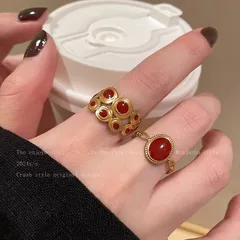 Adjustable French Anchula Red Fashion Simple High-End Feeling Small Design  Personality Ring Wave Pattern Alloy Finger Ring Luxury Style For Women 4