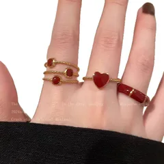 Adjustable French Anchula Red Fashion Simple High-End Feeling Small Design  Personality Ring Wave Pattern Alloy Finger Ring Luxury Style For Women 5